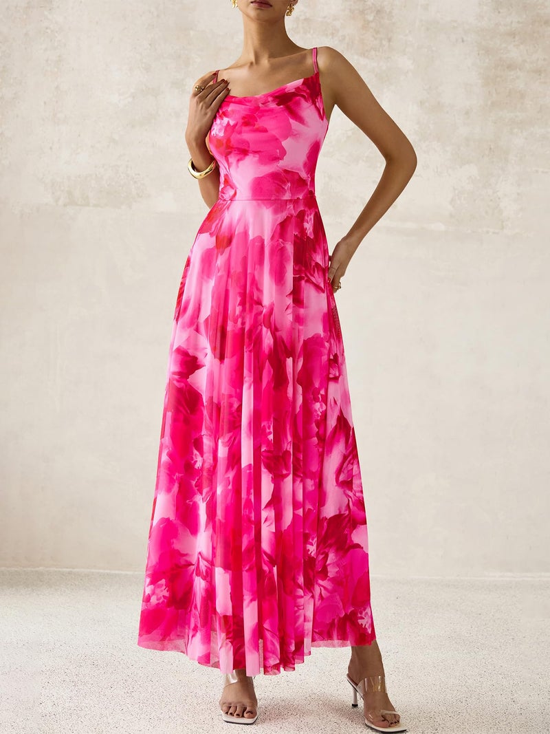 BTFBM Women Summer Floral Maxi Dresses Elegant Spaghetti Strap Dress Printed Party Dress Beach Long Dresses(Floral Pink,Large) - Image 4