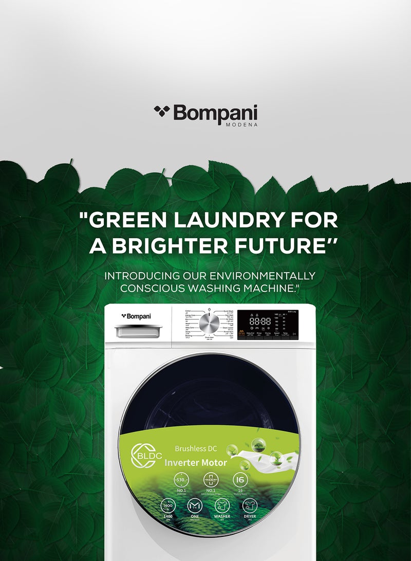 Bompani Washer/Dryer 8 Kg/ 6 Kg 1400Rpm Stainless Steel Drum Inverter Bldc Motor - 1 Year Manufacturer Warranty 8 kg 2000 W BO5289N White - Image 5