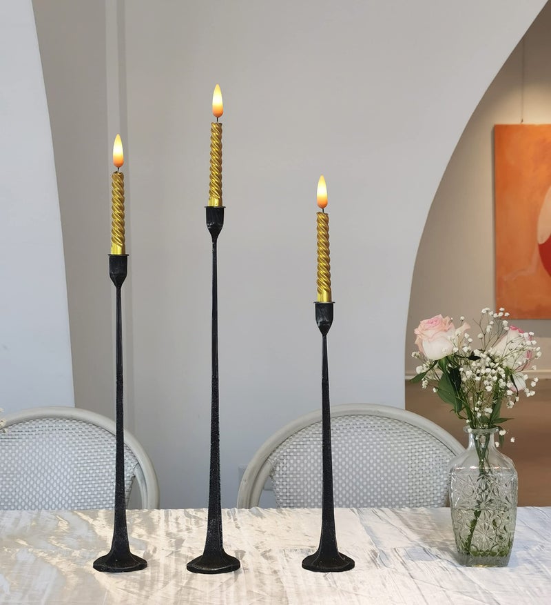 BSTGIFTS Iron Taper Candle Holder - Decorative Candle Stand - Candlestick Holder for Wedding, Dinning, Party, Set 3 - Image 3