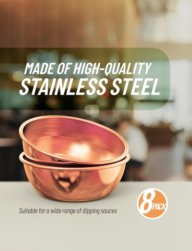 Krihan 8 Pack 32oz Stainless Steel Sauce Dishes  Mini Individual Saucer Bowls for Seasoning Sushi Dipping Appetizers Round Rose Gold Appetizer Plates for Elegant Dining - Image 4