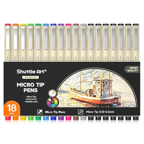 Shuttle Art 18Pack Microline Pens 11 Waterproof Archival Ink Colors in 03MM Felt Tip 7 Blacks in 01505MM For Journaling Illustrating Drawing - Image 1