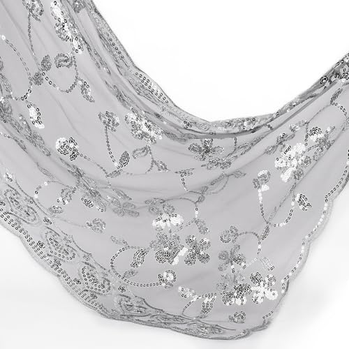 Ladiery Sequin Floral Shawls and Wraps for Evening Dresses,Women sparkly Sheer Mesh Wedding Shawls for Evening Party - Image 5