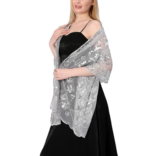 Ladiery Sequin Floral Shawls and Wraps for Evening Dresses,Women sparkly Sheer Mesh Wedding Shawls for Evening Party - Image 3