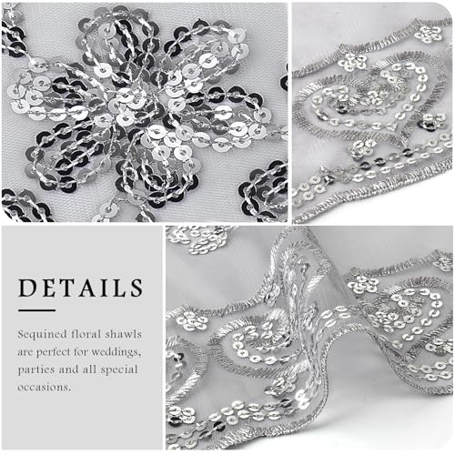 Ladiery Sequin Floral Shawls and Wraps for Evening Dresses,Women sparkly Sheer Mesh Wedding Shawls for Evening Party - Image 4