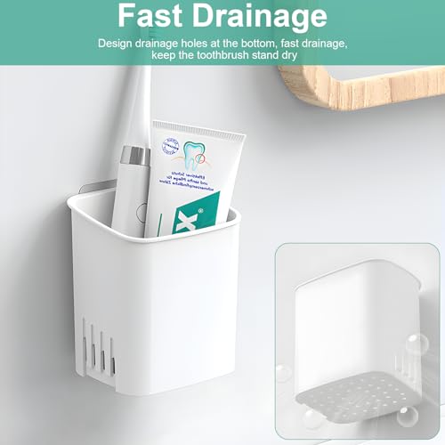 First-zgel 2 Pcs Toothbrush Holder Wall Mounted No Drilling Toothbrush Holders for Bathroom Shower Electric Toothbrush and Toothpaste Razor Holder Removable Self Draining for Bathroom Kitchen White - Image 3