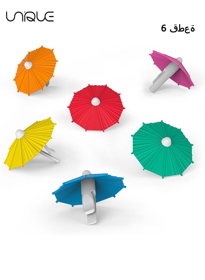 Unique Set of 6,Umbrella Drink Markers,Colorful Silicone Umbrellas to Keep Track of Your Drink,For Drink Glass Party Wedding Beach Brithday Kids Family  - Image 1