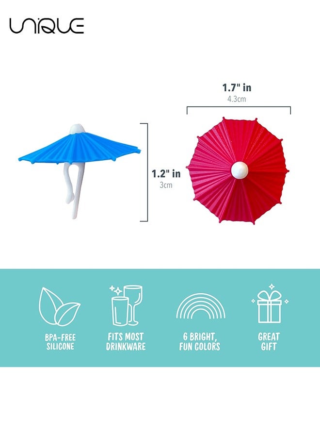 Unique Set of 6,Umbrella Drink Markers,Colorful Silicone Umbrellas to Keep Track of Your Drink,For Drink Glass Party Wedding Beach Brithday Kids Family  - Image 2