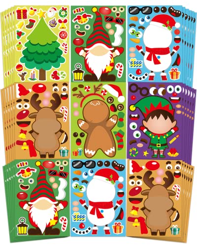 Greingways 42 Sheets Christmas Party Favors Stickers Christmas Crafts Make Your Own Sticker Gifts for Classroom Student Stocking Stuffers Goodie Bag Activities Game Holiday Sticker for Kids - Image 1