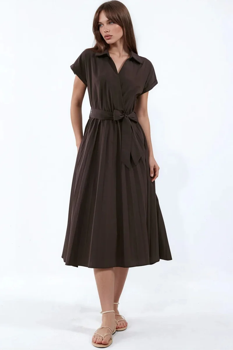 BUSEM Belted Wrap Midi Dress
