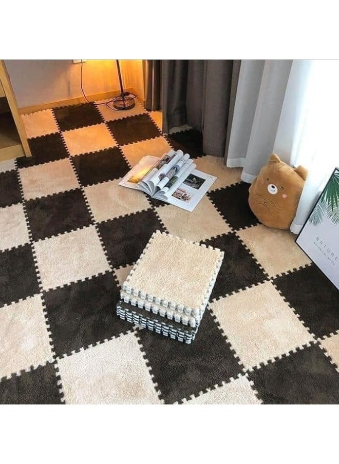 GGEROU - 12Pcs Interlocking Foam Mats, Fluffy Carpet Tiles, Plush Area Rug, Square Splicing Floor Tiles, Soft Playmat Puzzle Floor Mat for Play Room, Apricot 30*30*1cm - Image 1