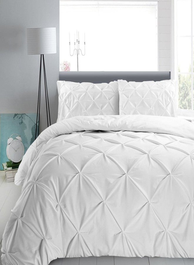 BedDecor Pinch Pleated Duvet Cover Set with Zipper & Corner Ties 100% Egyptian Cotton 600 Thread Count Luxurious & Pintuck Decorative (California King/King, White) - Image 1
