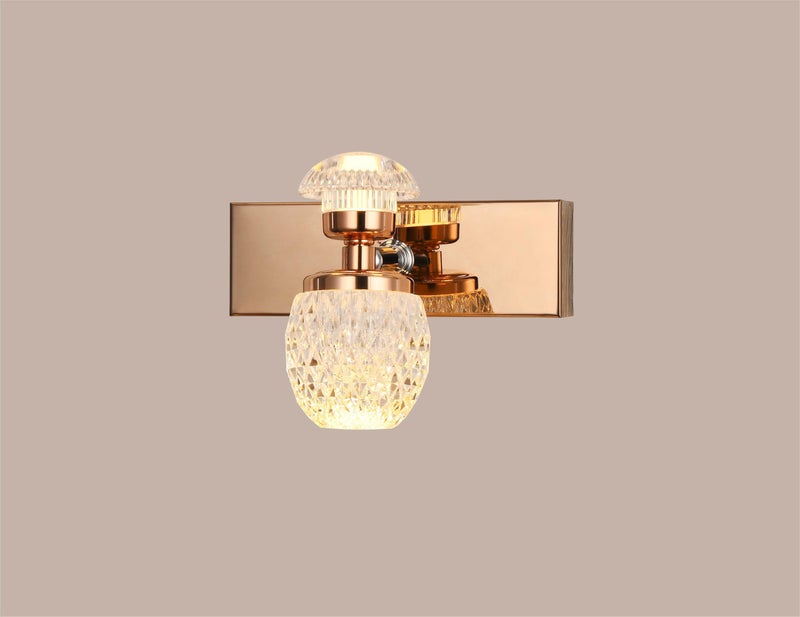 swanart Rose Gold Crystal Wall Sconce - Modern LED Wall Light with Diamond Cut Glass Shade, Dimmable, Energy Efficient, Ideal for Living Room, Bedroom, and Hallway Decor - Image 1