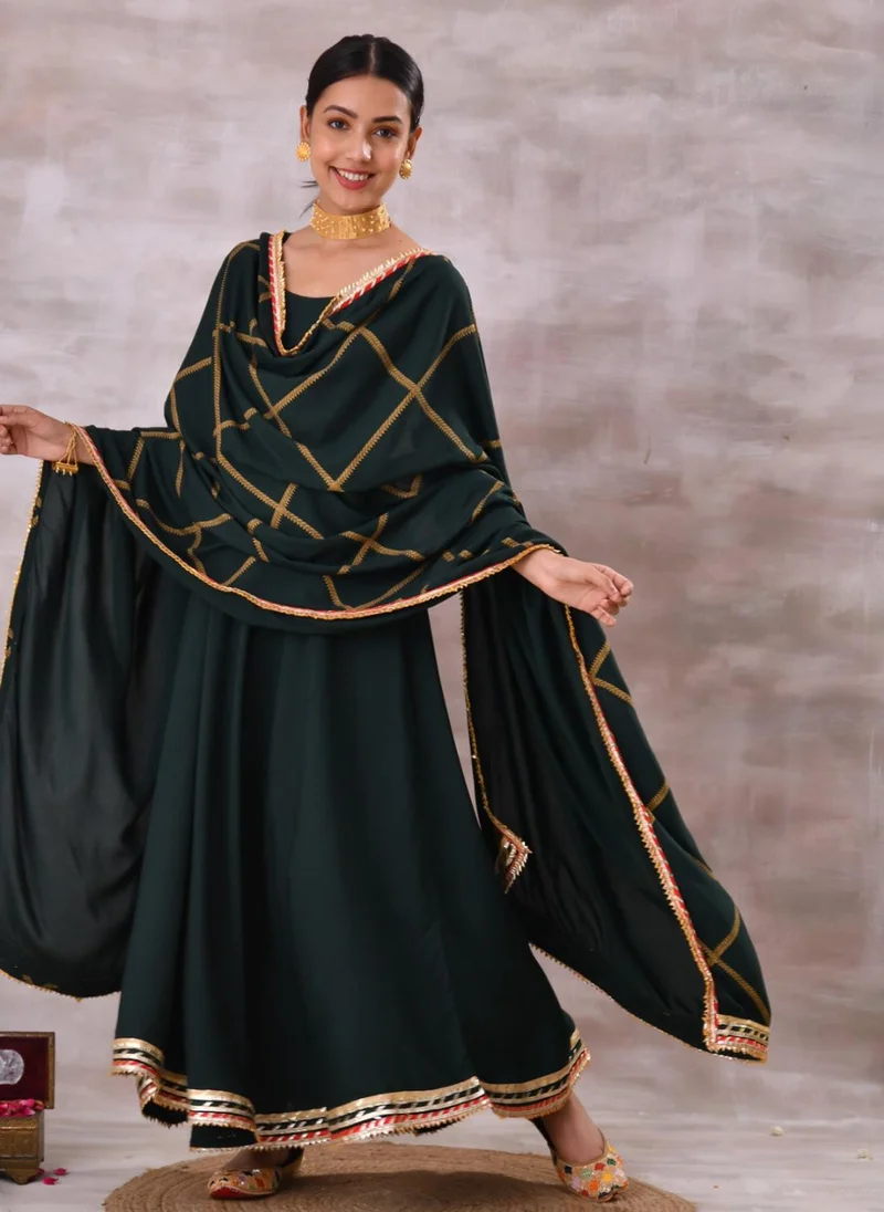 زيري سوق Emerald Green Long Kurta Dress With Dupatta