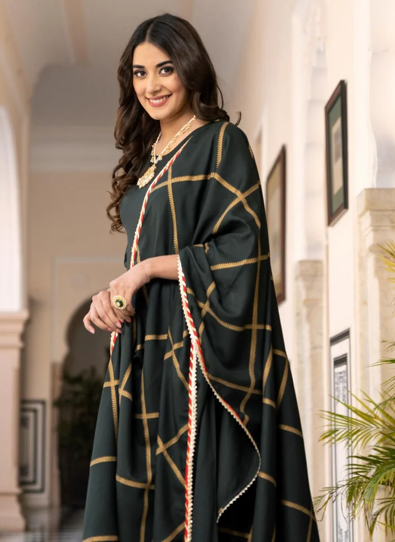 زيري سوق Emerald Green Long Kurta Dress With Dupatta