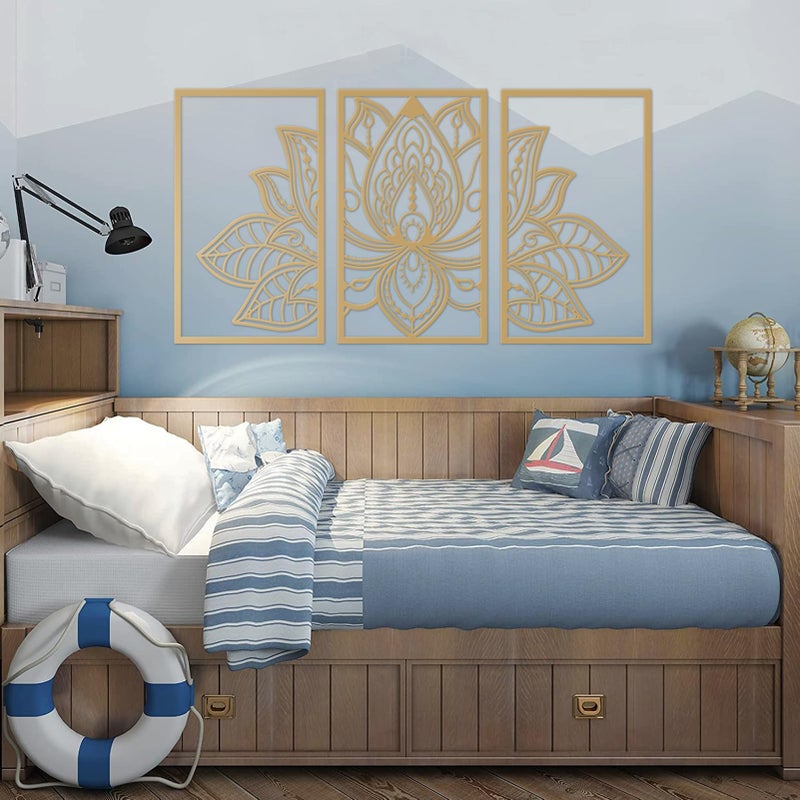 ESTART 3 Pcs Lotus Flower Metal Wall Art Decor, Religion Faith Mandala Home Wall Decoration for Living Room, Bedroom, Office and Yoga Room Hanging Decor (Gold) - Image 5