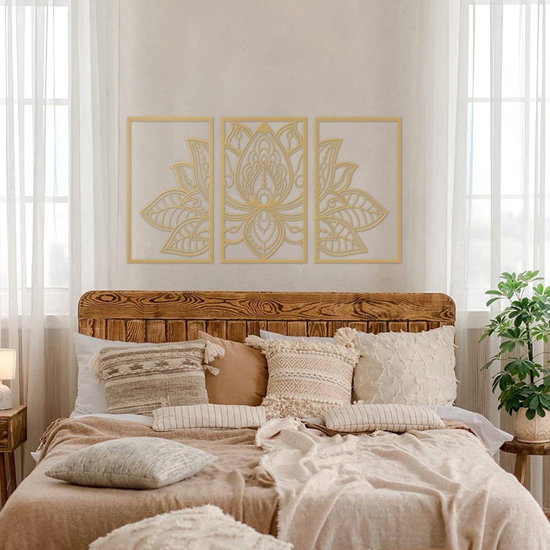 ESTART 3 Pcs Lotus Flower Metal Wall Art Decor, Religion Faith Mandala Home Wall Decoration for Living Room, Bedroom, Office and Yoga Room Hanging Decor (Gold) - Image 4