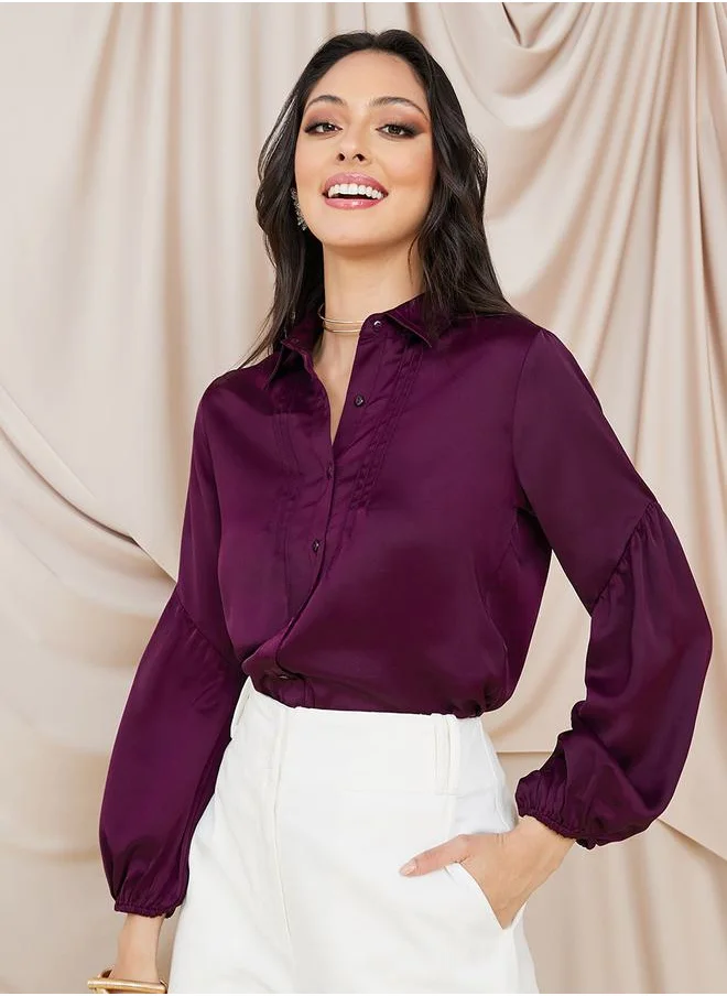 Styli Long Sleeves Pintuck Button Down Shirt