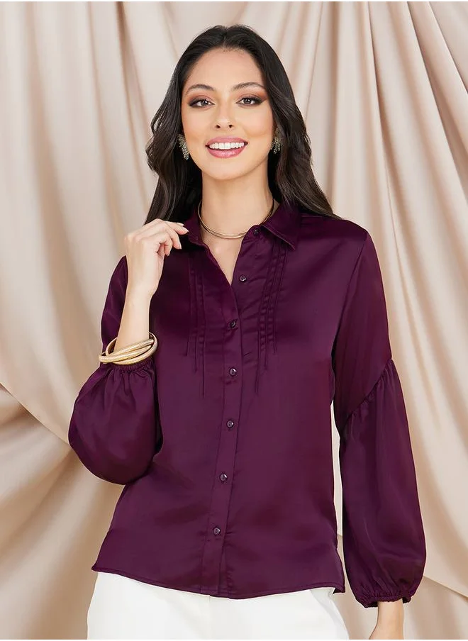 Styli Long Sleeves Pintuck Button Down Shirt