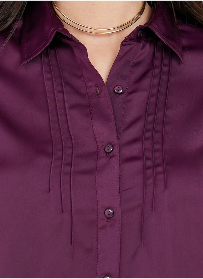 Styli Long Sleeves Pintuck Button Down Shirt