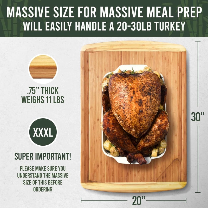 Greener Chef 30 x 20 Organic Extra Large Cutting Board with Lifetime Replacements â€“ Wood Bamboo Chopping Board - Wooden Butcher Block Cutting Board for Carving Turkey, Grilling Brisket and BBQ - Image 2