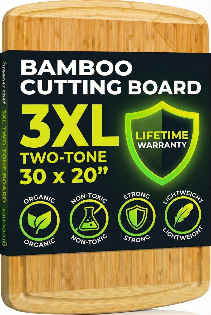 Greener Chef 30 x 20 Organic Extra Large Cutting Board with Lifetime Replacements â€“ Wood Bamboo Chopping Board - Wooden Butcher Block Cutting Board for Carving Turkey, Grilling Brisket and BBQ - Image 1
