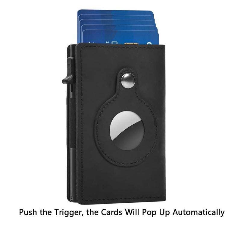 Fermido Slim Wallet for AirTag Genuine Leather RFID Credit Card Holder Automatic Pop up Wallet | Slim Design Multipurpose Accessory for AirTag Case for Men (Black Leather)… - Image 2
