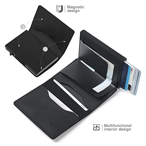 Fermido Slim Wallet for AirTag Genuine Leather RFID Credit Card Holder Automatic Pop up Wallet | Slim Design Multipurpose Accessory for AirTag Case for Men (Black Leather)… - Image 3