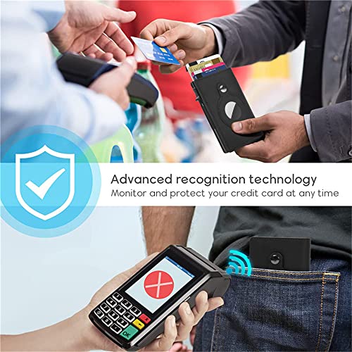 Fermido Slim Wallet for AirTag Genuine Leather RFID Credit Card Holder Automatic Pop up Wallet | Slim Design Multipurpose Accessory for AirTag Case for Men (Black Leather)… - Image 4