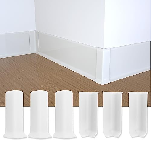 COUKIU Self Adhesive Baseboard Corner Blocks, 4inch(Width)3 Inside + 3 Outside Corners-Connector Between The Wall Base Cove Base Rubber Moulding Trim, Perfect Match for Our S100 Baseboard(White) - Image 1
