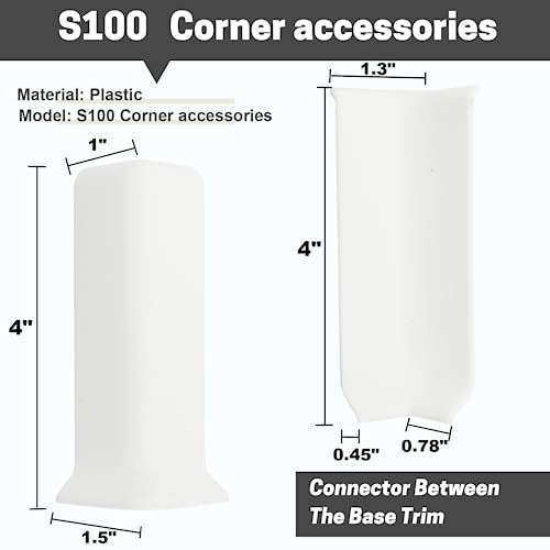 COUKIU Self Adhesive Baseboard Corner Blocks, 4inch(Width)3 Inside + 3 Outside Corners-Connector Between The Wall Base Cove Base Rubber Moulding Trim, Perfect Match for Our S100 Baseboard(White) - Image 2