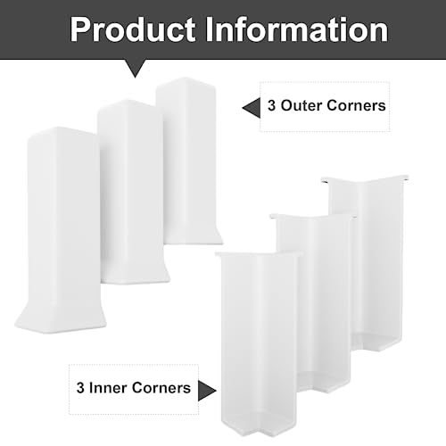 COUKIU Self Adhesive Baseboard Corner Blocks, 4inch(Width)3 Inside + 3 Outside Corners-Connector Between The Wall Base Cove Base Rubber Moulding Trim, Perfect Match for Our S100 Baseboard(White) - Image 3