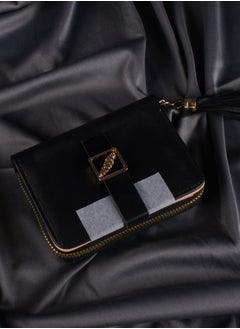Leather Flip Wallet & Card Holder with 7 Pockets and Zipped Pocket Black