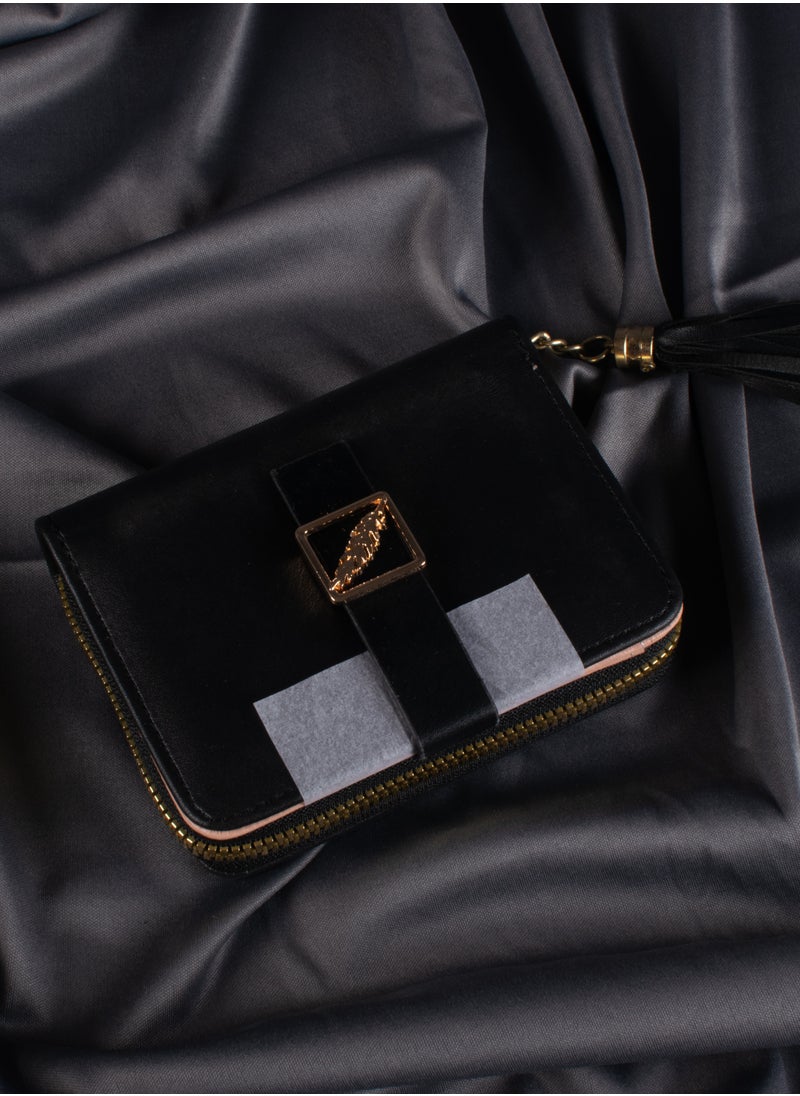 The Black Pearl Accessories - Leather Flip Wallet & Card Holder with 7 Pockets and Zipped Pocket Black - Image 1