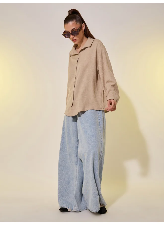 تايك تو Take Two Solid Balloon Sleeve Regular Fit Shirt