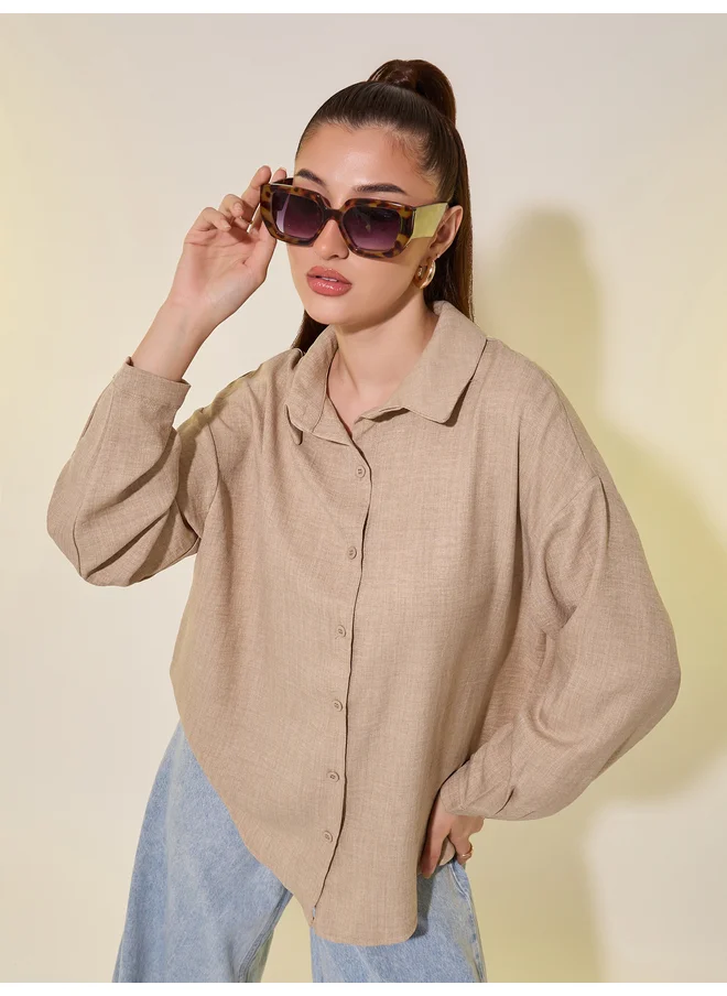 تايك تو Take Two Solid Balloon Sleeve Regular Fit Shirt