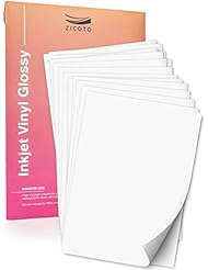 ZICOTO ZICOTO Premium Printable Vinyl Sticker Paper for Your Inkjet Printer - 15 Glossy White Waterproof Decal Paper Sheets -  - Image 1