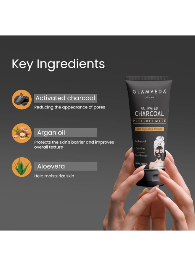 Glamveda Activated Charcoal Peel Off Mask for Men & Women | Deep Cleansing, Removes Blackheads, Whiteheads & Tanning | No Parabens Enriched With Argan Oil & Vitamin E (100gm) Pack Of 1 - Image 4