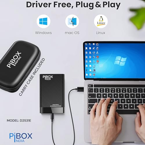 pibox India 2.5 inch Hard Drive Enclosure Type c, PiBOX India 6Gbps USB 3.1 to SATA III Tool-Free External Hard Drive Enclosure for 7mm/9.5mm 2.5" SSD Laptop HDD with UASP for Samsung WD, Xbox PC TV - Black - Image 2