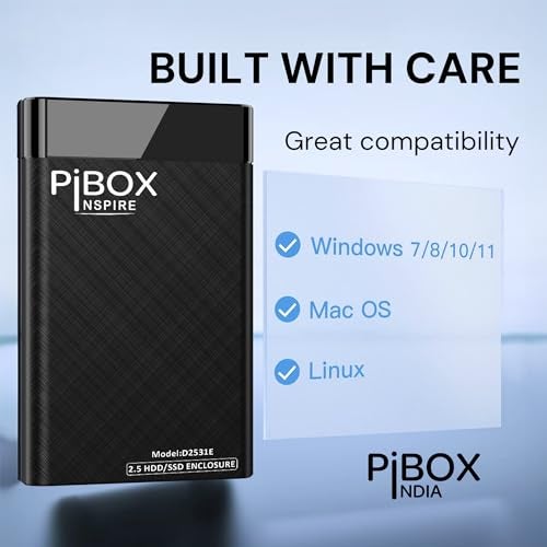 pibox India 2.5 inch Hard Drive Enclosure Type c, PiBOX India 6Gbps USB 3.1 to SATA III Tool-Free External Hard Drive Enclosure for 7mm/9.5mm 2.5" SSD Laptop HDD with UASP for Samsung WD, Xbox PC TV - Black - Image 5