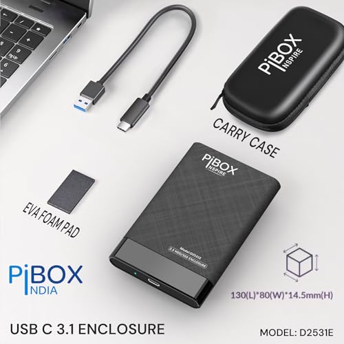 pibox India 2.5 inch Hard Drive Enclosure Type c, PiBOX India 6Gbps USB 3.1 to SATA III Tool-Free External Hard Drive Enclosure for 7mm/9.5mm 2.5" SSD Laptop HDD with UASP for Samsung WD, Xbox PC TV - Black - Image 3