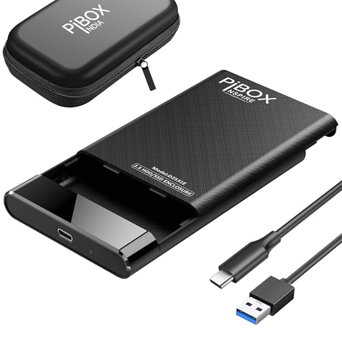 pibox India 2.5 inch Hard Drive Enclosure Type c, PiBOX India 6Gbps USB 3.1 to SATA III Tool-Free External Hard Drive Enclosure for 7mm/9.5mm 2.5" SSD Laptop HDD with UASP for Samsung WD, Xbox PC TV - Black - Image 1