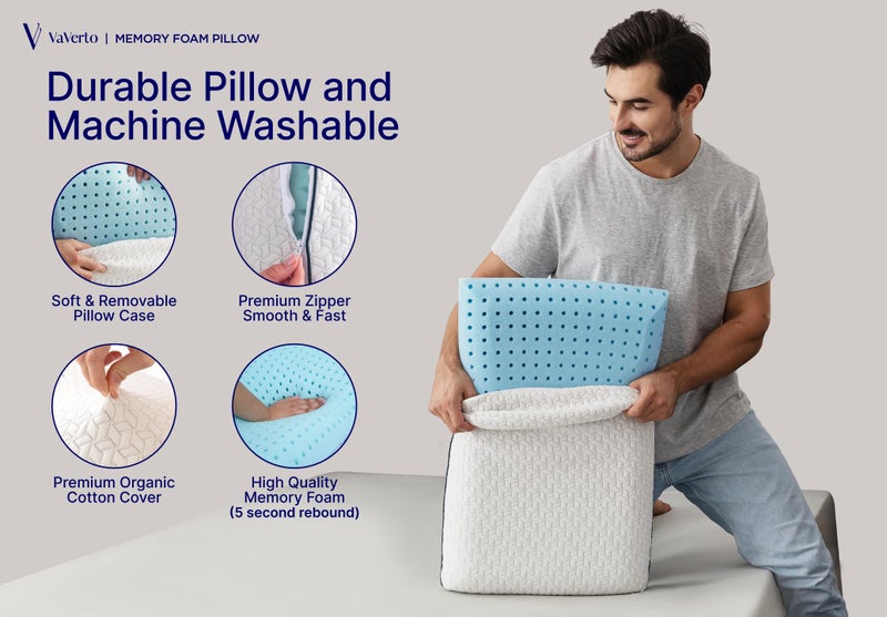 Vaverto Cooling Gel Memory Foam Pillow - 1-Pack - King Size Bed Pillows For Sleeping - Medium-Firm - Back, Stomach and Side Sleeper Pillow - Shoulder & Back Pain Relief - Washable , Bamboo Viscose Cover - Image 3