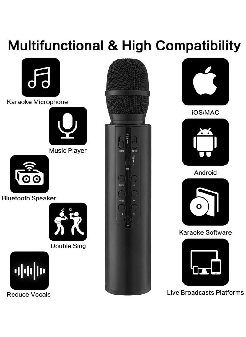 Wireless Handheld Bluetooth Speaker Mic Karaoke, Portable Mic for Home KTV Player. Compatible with Android & iOS Devices. Perfect for Parties, Singing, and Meetings.