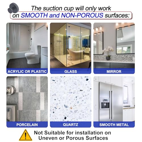 Bntuk Suction Cup Hooks for Shower, Removable Towel Hooks for Bathroom Window Glass Door Wall, Bath Robe Looafh Hook for Hanging - 4 Pack, Grey - Image 5