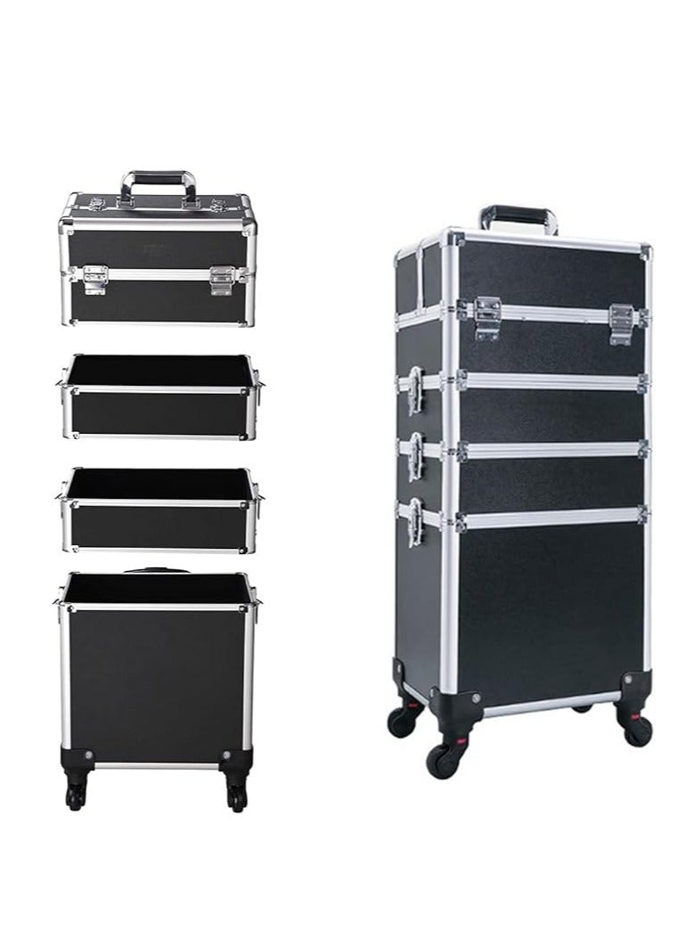 Makeup Case Professional Makeup Trolley Case Large Capacity Cosmetic Case Portable Train Case Travel with Wheels for Makeup Artist, Nail Tech, Masseuse, Hairstylist（4 Layers, Black） - Image 1