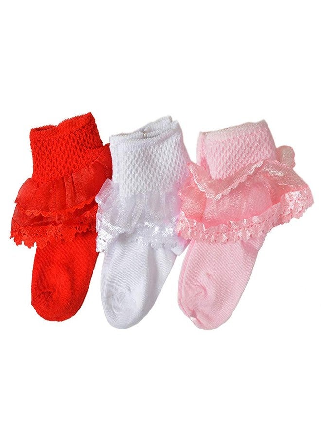 INFISPACE® Baby Girl's Anti-Slip Cotton Frilly Socks (6-8 Year, 3) - Image 1