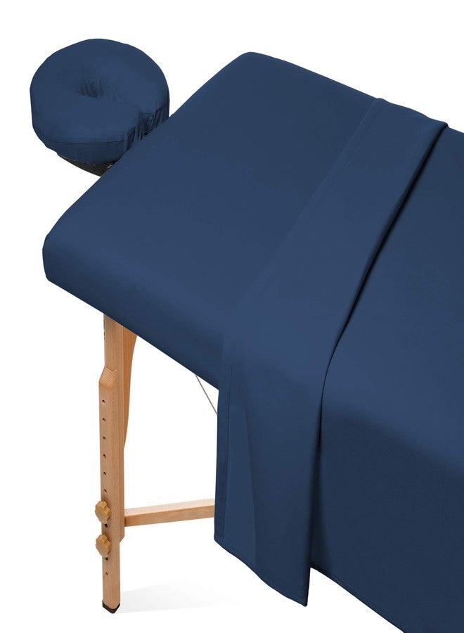 Saloniture 3-Piece Microfiber Massage Table Sheet Set - Premium Facial Bed Cover - Includes Flat and Fitted Sheets with Face Cradle Cover - Navy Blue - Image 1