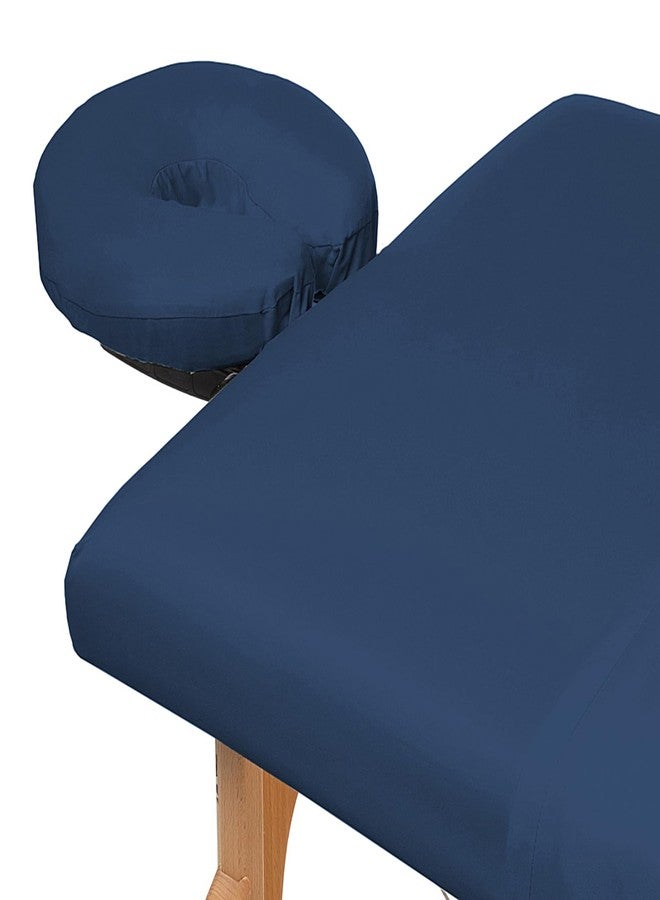 Saloniture 3-Piece Microfiber Massage Table Sheet Set - Premium Facial Bed Cover - Includes Flat and Fitted Sheets with Face Cradle Cover - Navy Blue - Image 3