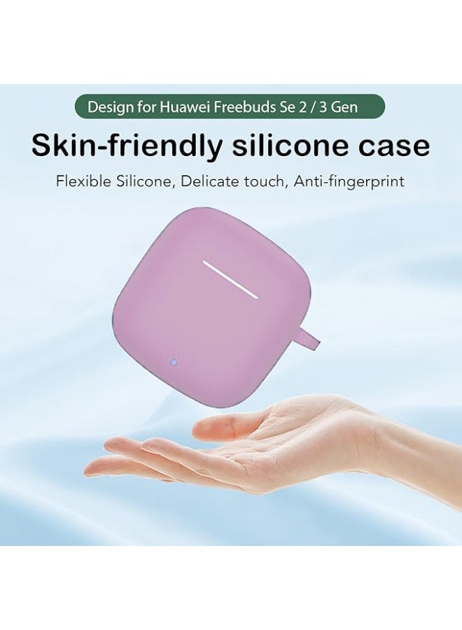 QIRG حافظة سيليكون واقية لسماعات هواوي فري بودز Se 2/ Se 3 مع غطاء سلسلة المفاتيح (بنفسجي تارو) - Image 5