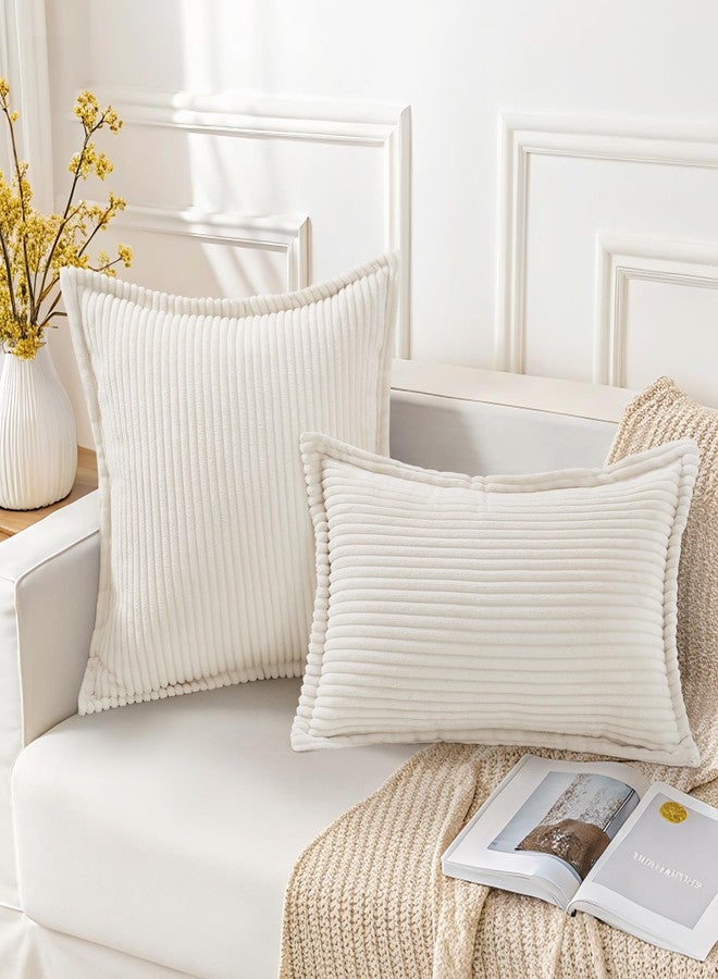 Mecatny Corduroy Throw Pillow Covers 18x18 Set of 2, Neutral Decorative Soft Boho Couch Pillow Covers with Broadside for Sofa Living Room, Cream White - Image 2